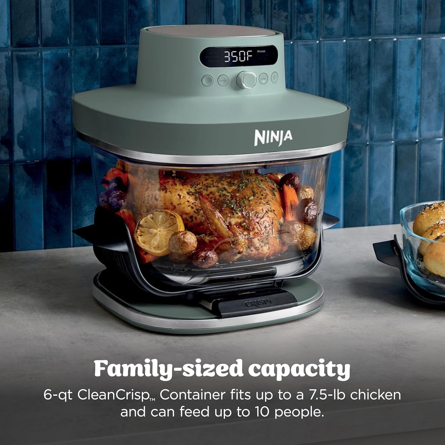 Ninja Crispi Pro Glass Air Fryer, 6-In-1, Ash Grey, AS101DG | Max Crisp, Air Fry, Bake, Roast, Recrisp, Dehydrate, 1800W, 450F Max, 6Qt, 2.5Qt Containers
