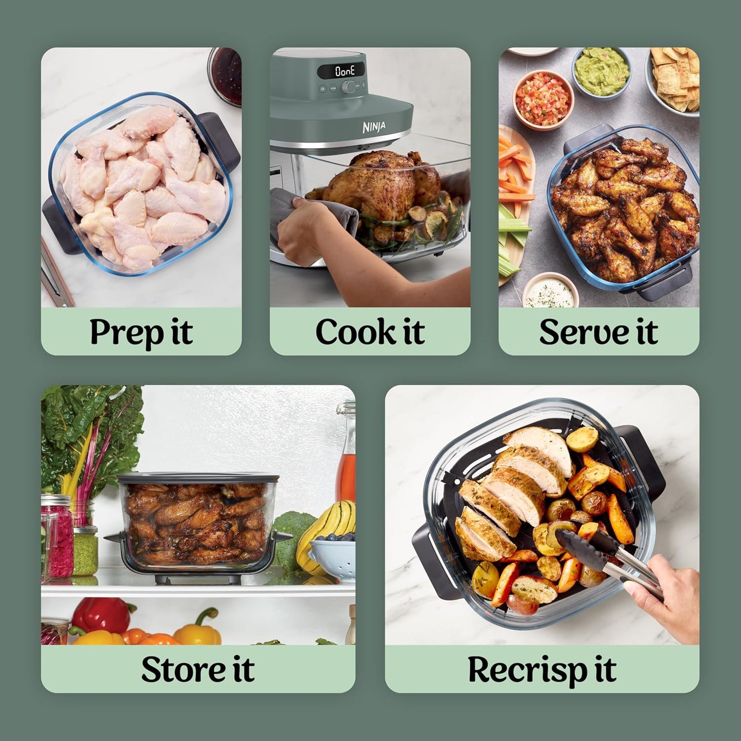 Ninja Crispi Pro Glass Air Fryer, 6-In-1, Ash Grey, AS101DG | Max Crisp, Air Fry, Bake, Roast, Recrisp, Dehydrate, 1800W, 450F Max, 6Qt, 2.5Qt Containers