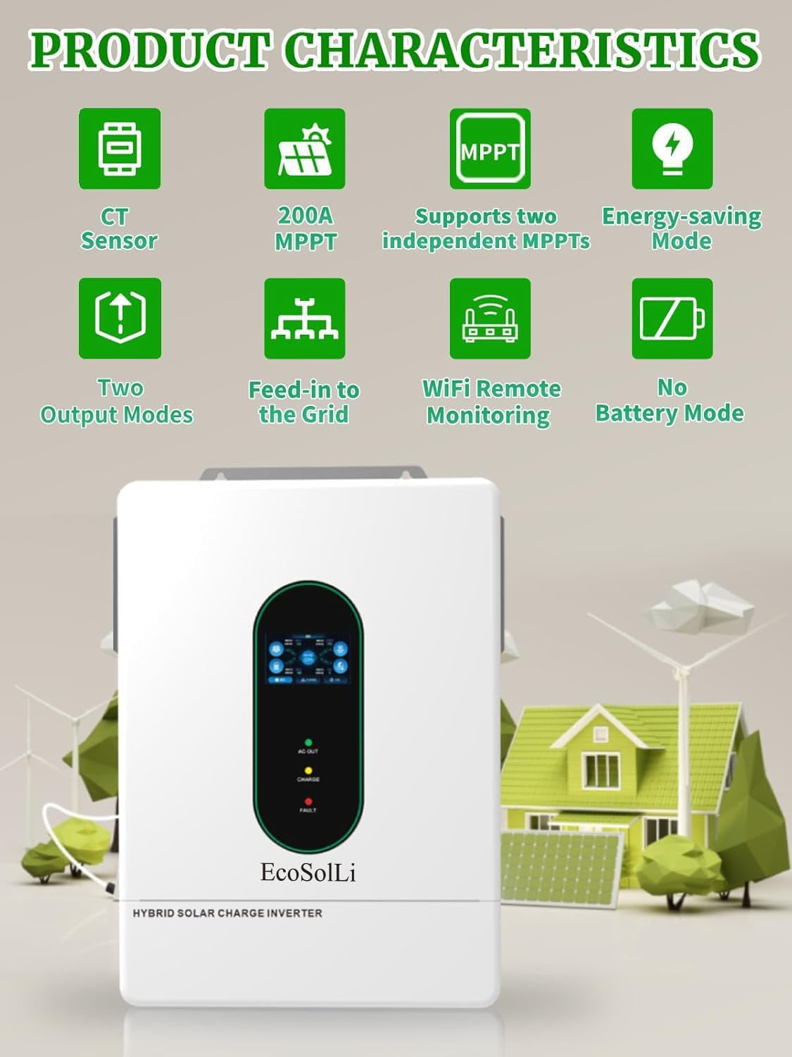 12000W Hybrid Inverter, 48V Split Phase Solar Inverter with Wifi, 120V/240V AC Input/Output (Settable), Built-In 2 MPPT Solar Controllers, Max. 6 Parallel for Home, Rvs, Lead Acid/Li,Ul1741