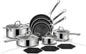 Pots and Pans Set Non Stick | Stainless Steel Kitchen Cookware | 14 Pcs | PFOA Free | Hybrid | Induction Compatible | Frying Skillet, Saucepans, Saute Pan & Stock Pot