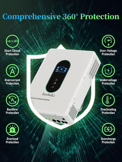 12000W Hybrid Inverter, 48V Split Phase Solar Inverter with Wifi, 120V/240V AC Input/Output (Settable), Built-In 2 MPPT Solar Controllers, Max. 6 Parallel for Home, Rvs, Lead Acid/Li,Ul1741