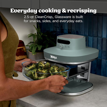 Ninja Crispi Pro Glass Air Fryer, 6-In-1, Ash Grey, AS101DG | Max Crisp, Air Fry, Bake, Roast, Recrisp, Dehydrate, 1800W, 450F Max, 6Qt, 2.5Qt Containers