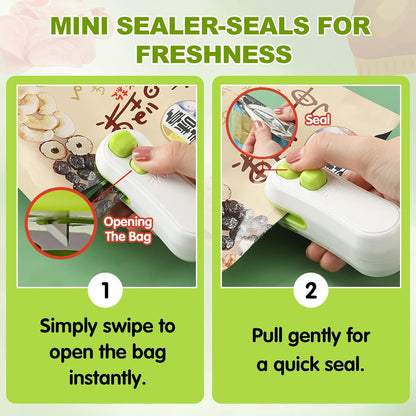 Mini Bag Sealer,2025 Upgraded 2 in 1 Mini Bag Sealer,Rechargeable Handheld Bag Sealer with Cutter and Magnet for Snack Plastic Bags Food Storage Travel (White)