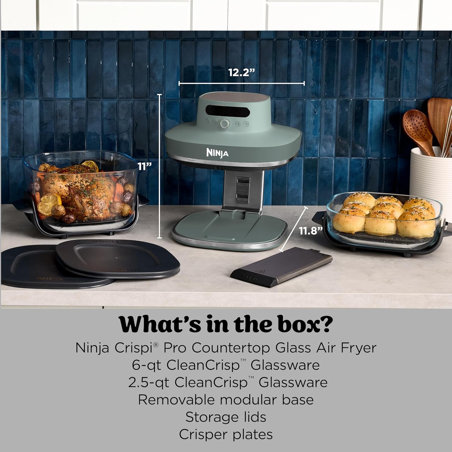 Ninja Crispi Pro Glass Air Fryer, 6-In-1, Ash Grey, AS101DG | Max Crisp, Air Fry, Bake, Roast, Recrisp, Dehydrate, 1800W, 450F Max, 6Qt, 2.5Qt Containers