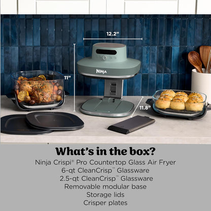 Ninja Crispi Pro Glass Air Fryer, 6-In-1, Ash Grey, AS101DG | Max Crisp, Air Fry, Bake, Roast, Recrisp, Dehydrate, 1800W, 450F Max, 6Qt, 2.5Qt Containers