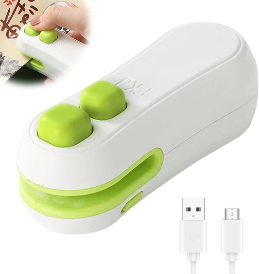 Mini Bag Sealer,2025 Upgraded 2 in 1 Mini Bag Sealer,Rechargeable Handheld Bag Sealer with Cutter and Magnet for Snack Plastic Bags Food Storage Travel (White)