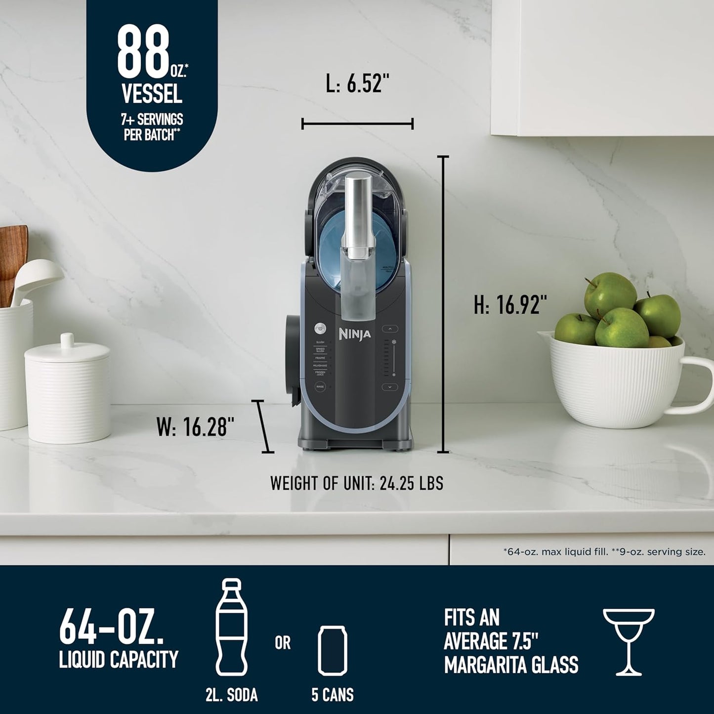 Ninja Slushi Professional Drink Maker, 7+ Servings, Black, FS301 | No Ice Needed, 5 Preset Programs, Rapid Chill Technology, 7+ Servings, 88-Oz Easy-Fill Vessel, Dishwasher Safe Parts