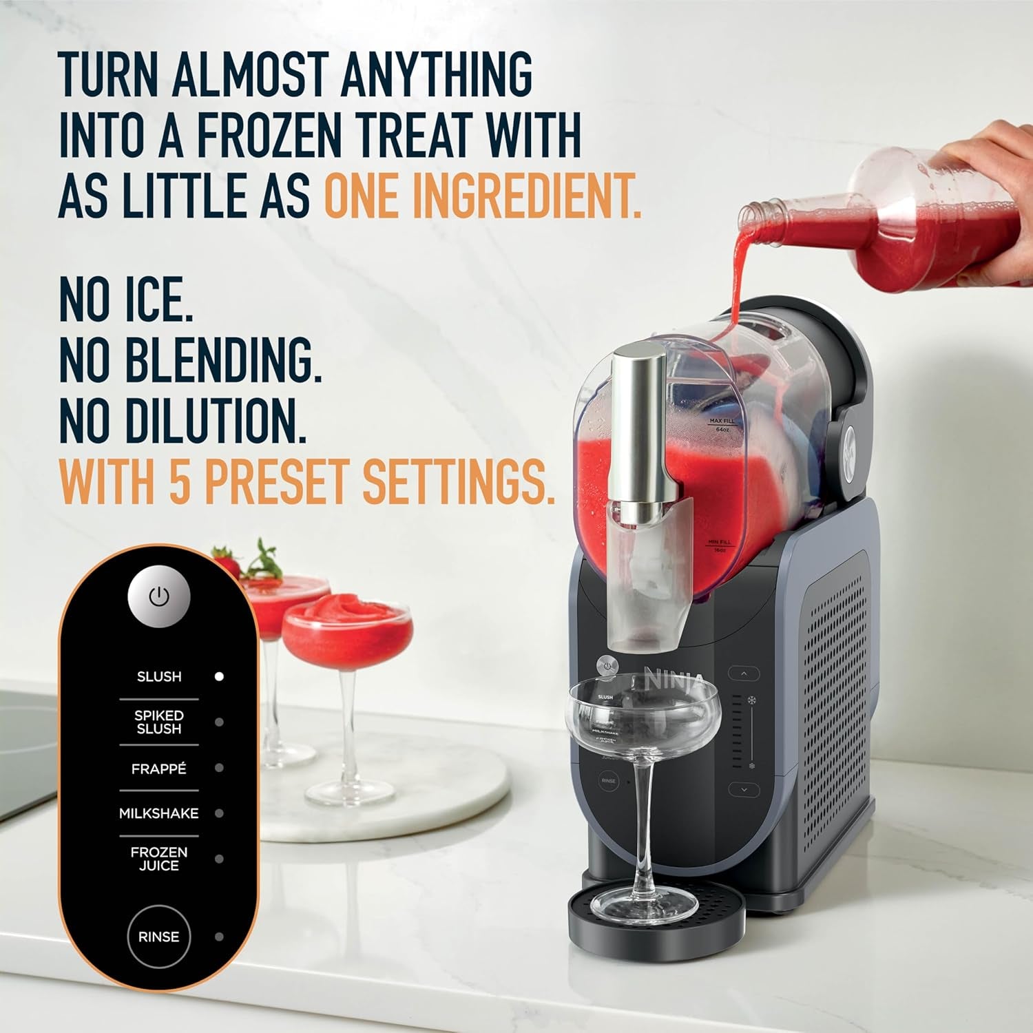 Ninja Slushi Professional Drink Maker, 7+ Servings, Black, FS301 | No Ice Needed, 5 Preset Programs, Rapid Chill Technology, 7+ Servings, 88-Oz Easy-Fill Vessel, Dishwasher Safe Parts