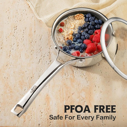 Pots and Pans Set Non Stick | Stainless Steel Kitchen Cookware | 14 Pcs | PFOA Free | Hybrid | Induction Compatible | Frying Skillet, Saucepans, Saute Pan & Stock Pot